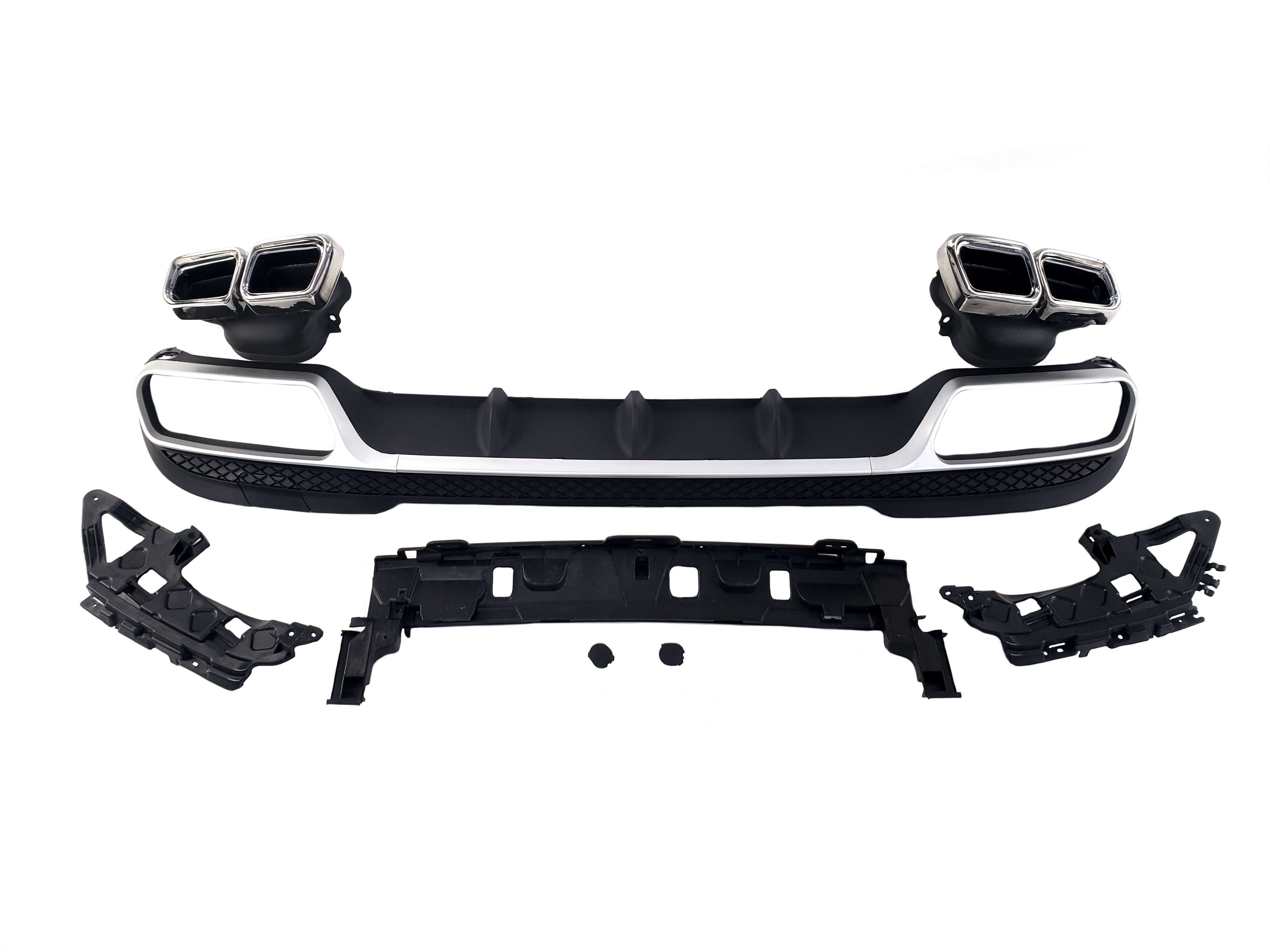 Дифузор (заднього бампера) Silver Black / Chrome Pipe (стиль AMG E63) на Mercedes-Benz E-Class W212 2013-2016 року