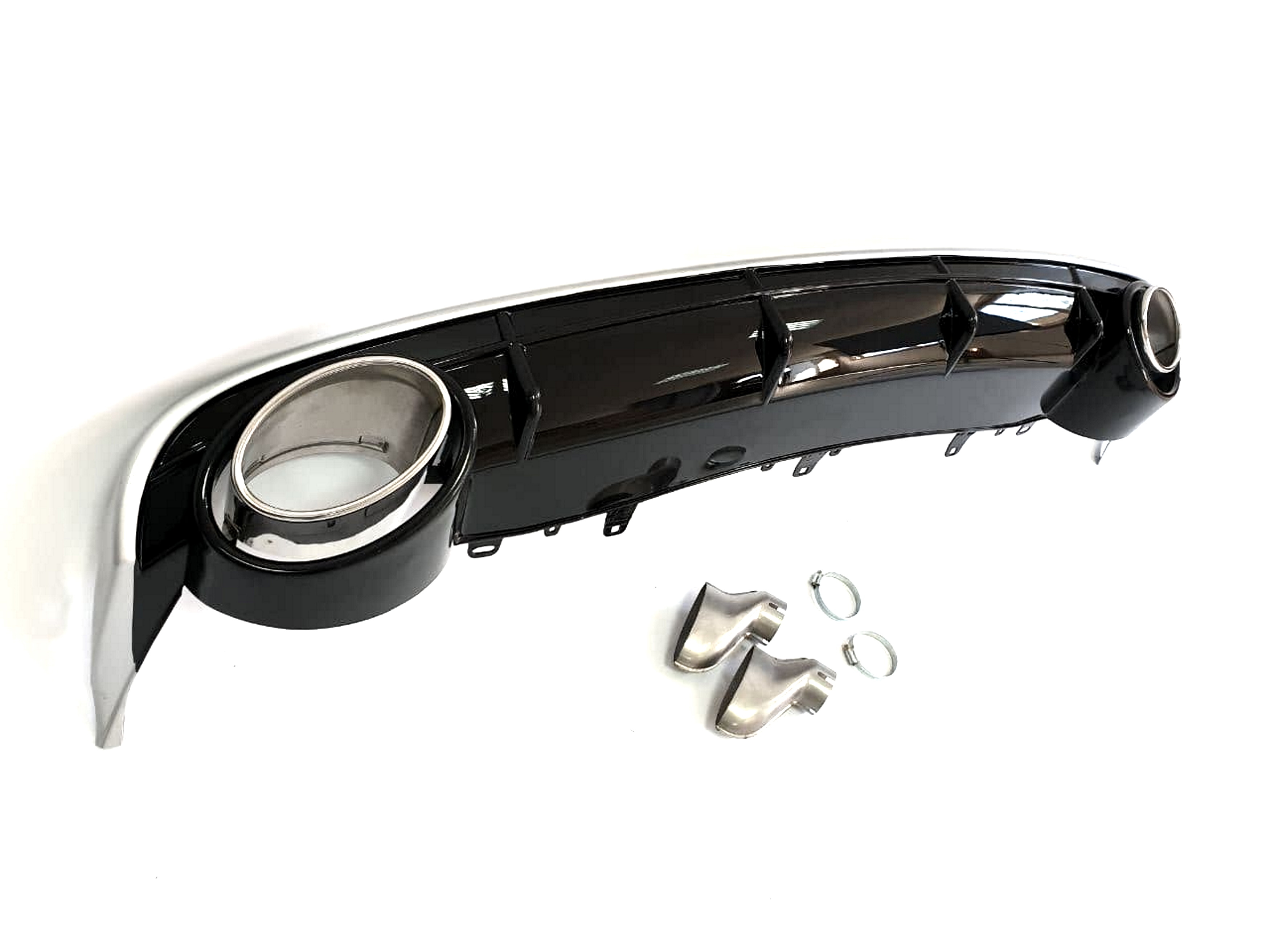 Дифузор (заднього бампера) Black Silver / Chrome Pipe (в стилі RS6) на Audi A6 C7 2014-2018 року 2