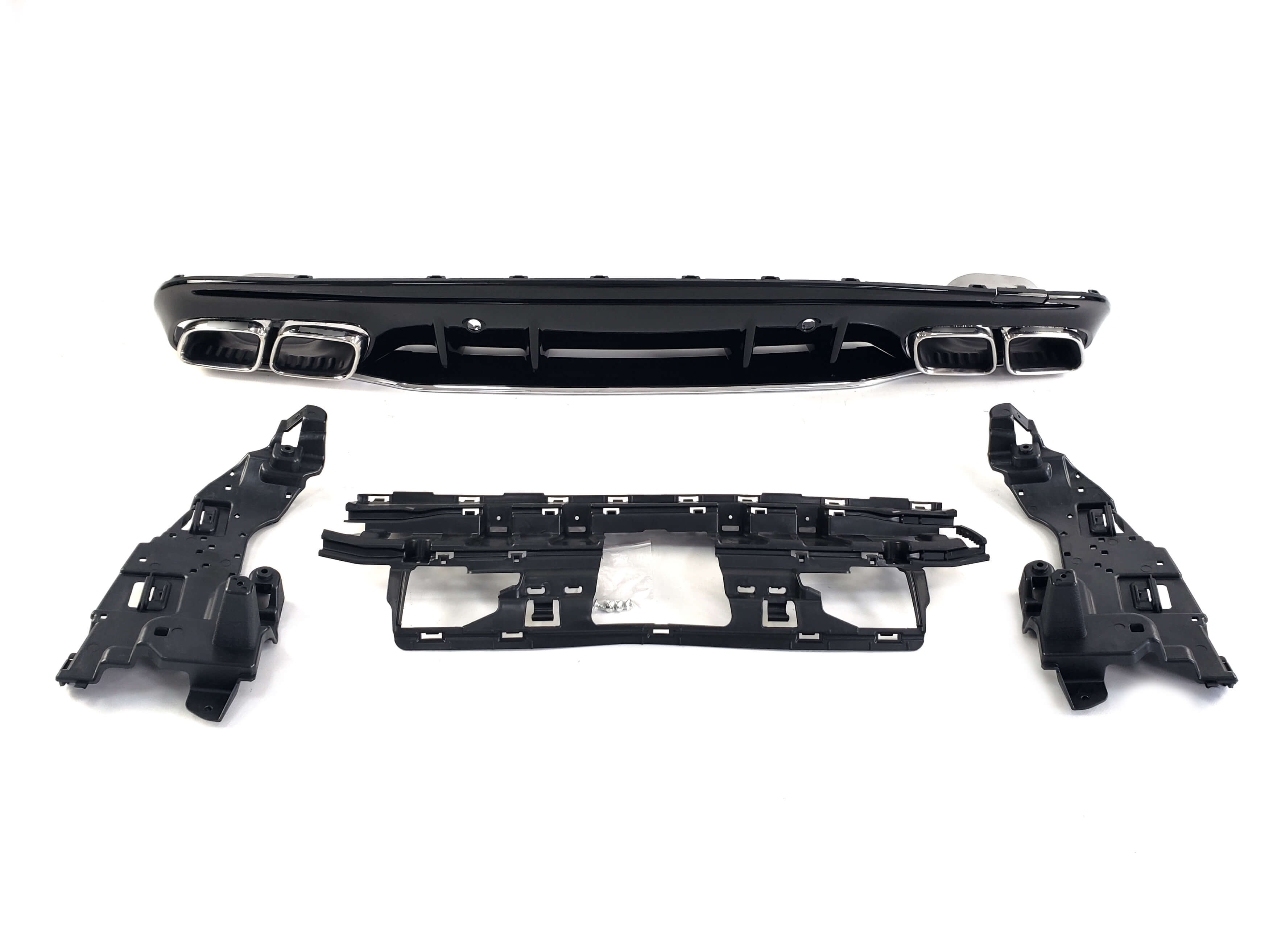 Дифузор (заднього бампера) Chrome Black / Chrome Pipe (стиль AMG C63 2018+) Sedan на Mercedes-Benz C-Class W205 2014-2018 року