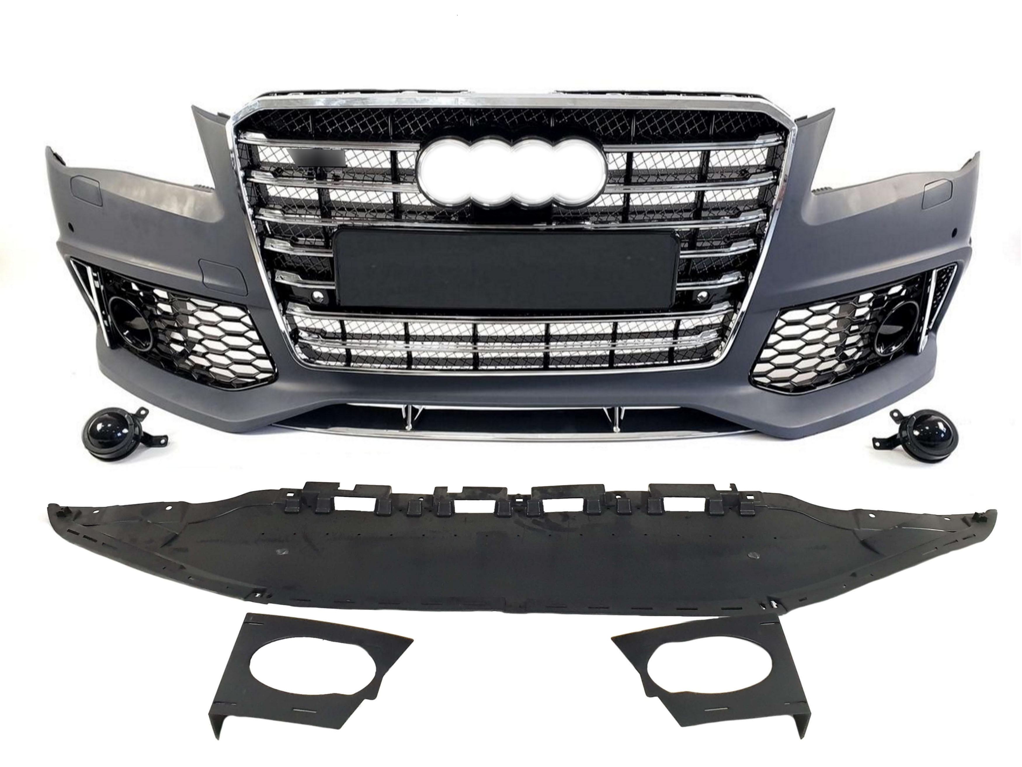 Передній бампер (з решіткою в стилі W12 V1) на Audi A8 D4 2010-2014 року