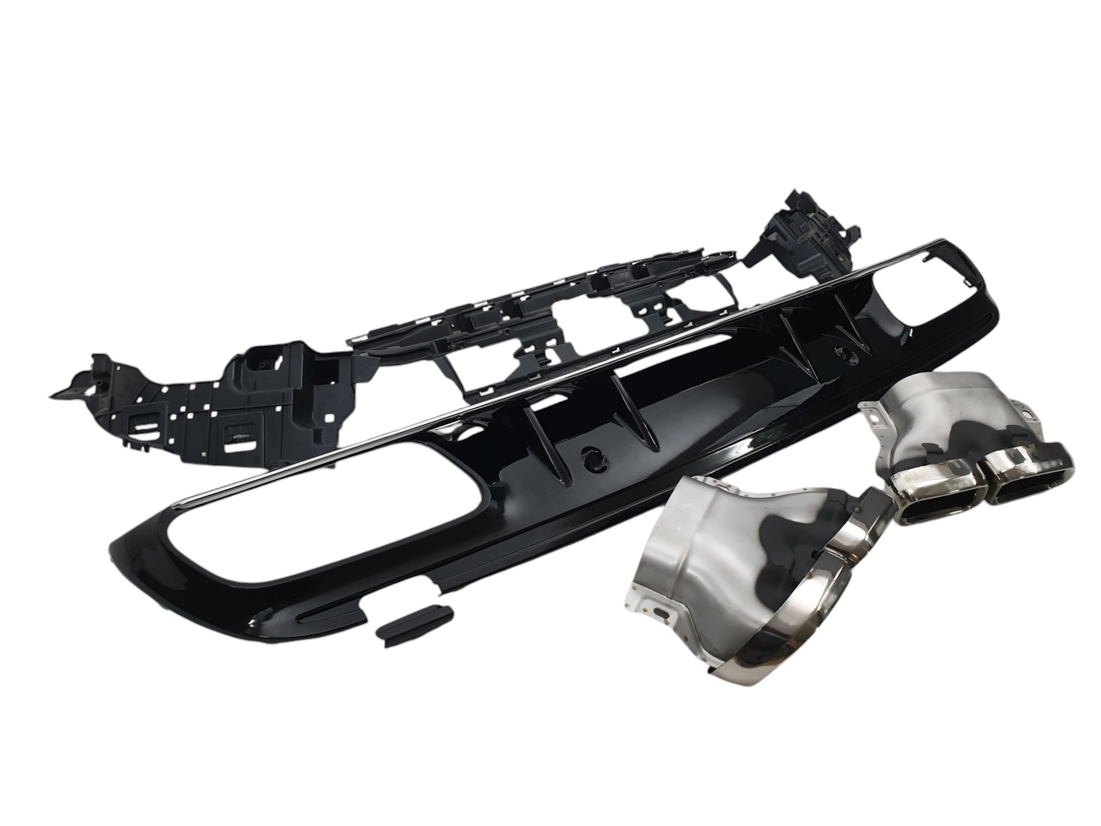 Дифузор (заднього бампера) Chrome Black / Chrome Pipe (стиль C63 S) Sedan на Mercedes-Benz C-Class W205 2018-2021 року 2