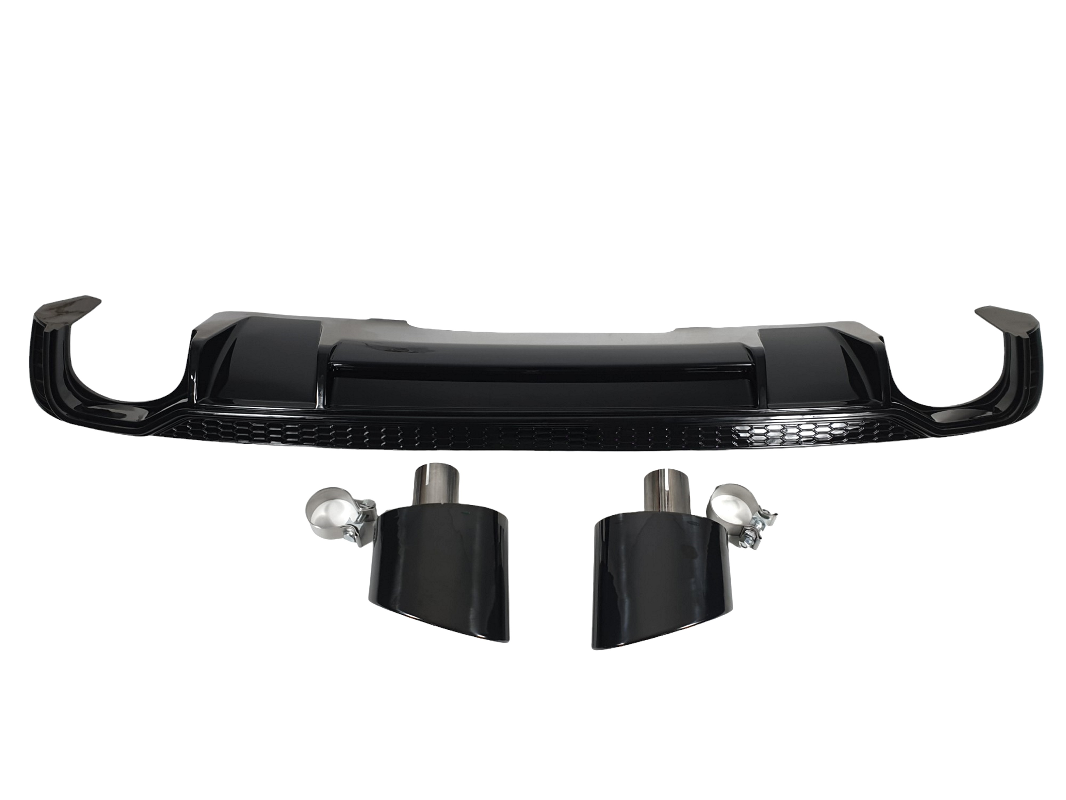 Дифузор (заднього бампера) Full Black / Black Pipe (в стилі RS4) V1 S-Line на Audi A4 B9 2015-2019 року
