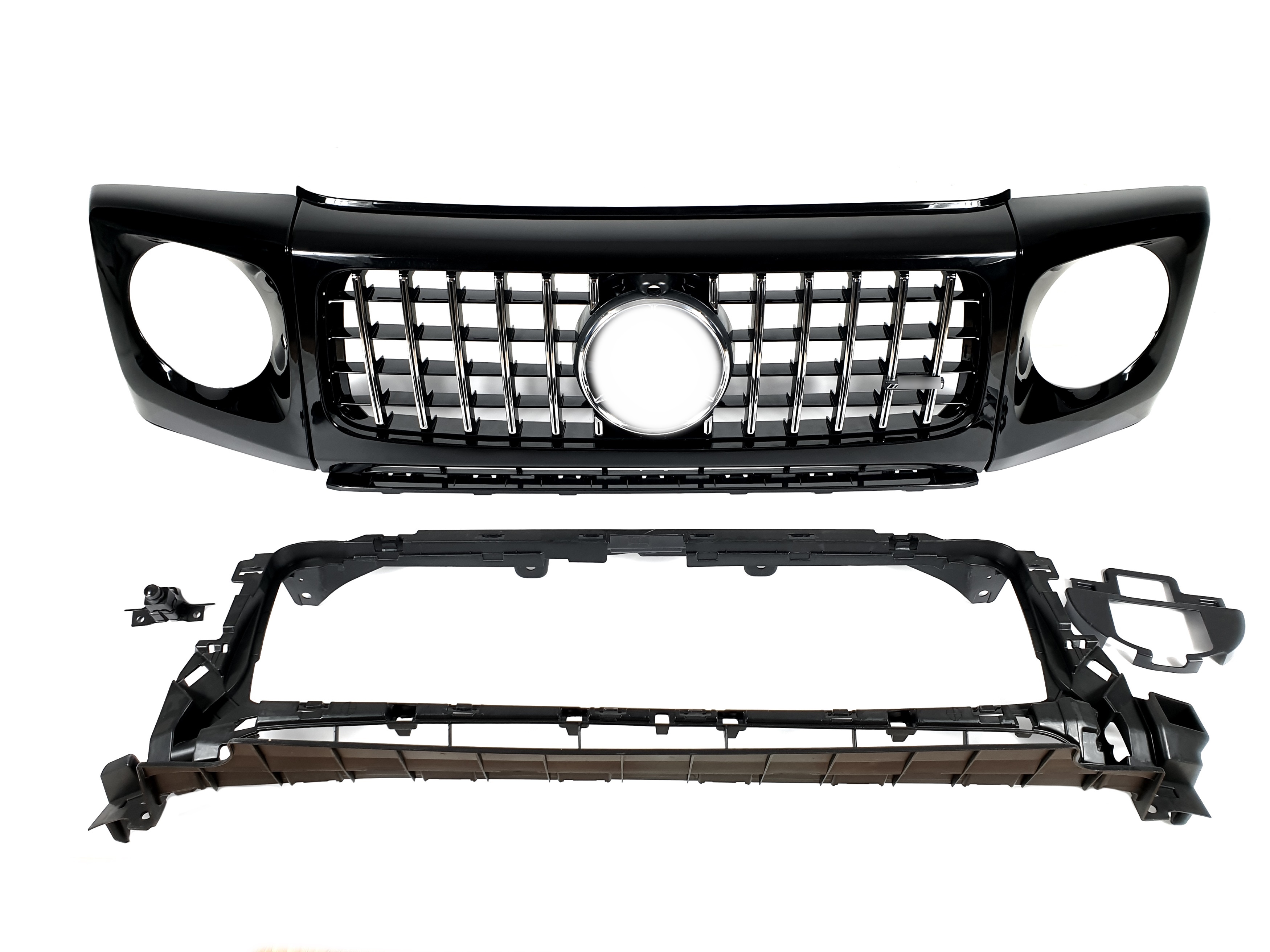 Решітка радіатора Chrome Black + рамки на фари GT на Mercedes-Benz G-Class W463 2018-2025 року