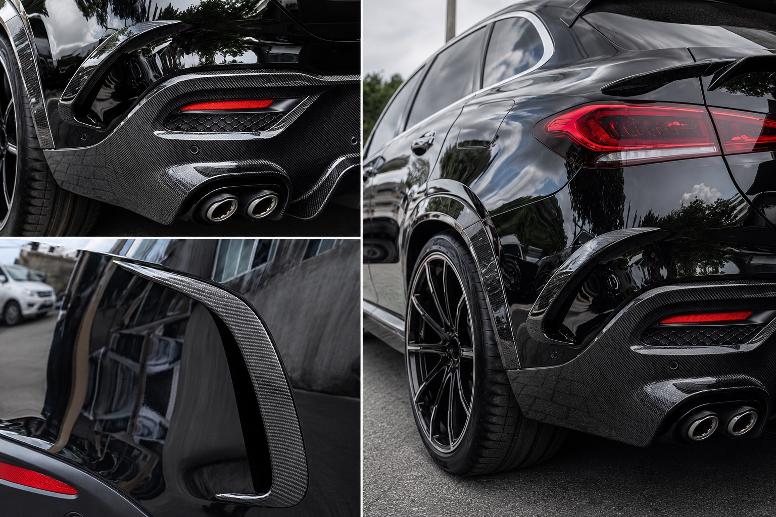 Накладки на задній бампер (для GLE 350/GLE450/GLE63 2019-2023, Карбон) 2