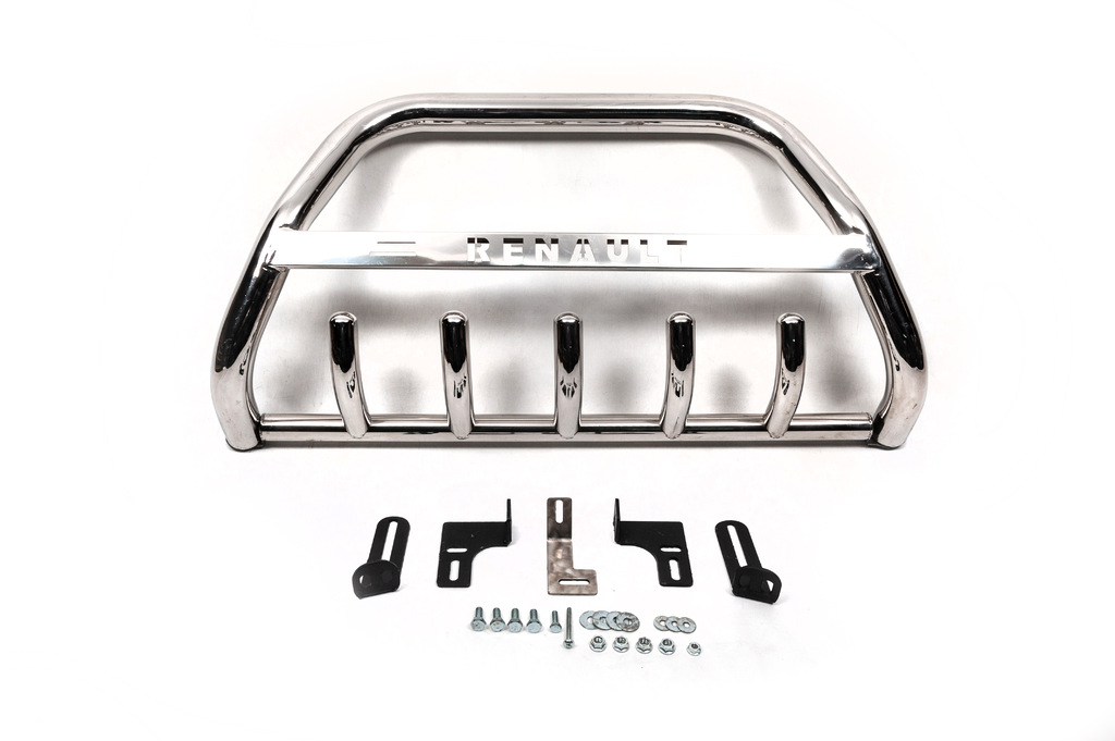 Кенгурятник WT003-4 (нерж.) З написом Renault 4