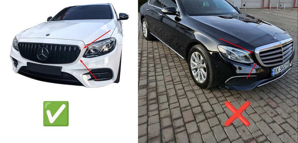Передня решітка Diamond Silver (для Avantgarde/AMG-Line/E43 AMG/E53 AMG 2016-2020) Без місця під камеру 5